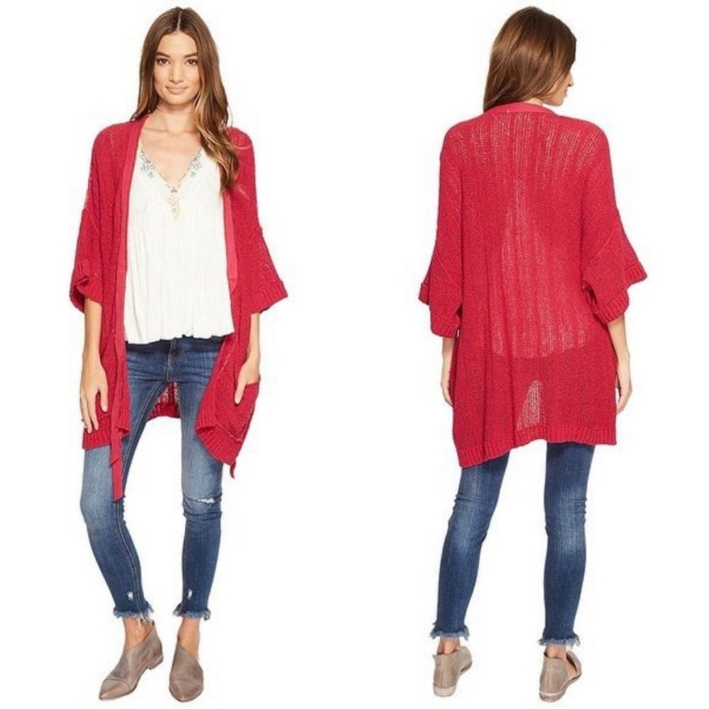 Free People Beach House‎ Brunch Cardigan Fuchsia Knit Short Sleeve Size S